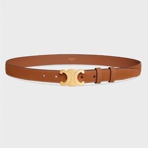 Celine Tan Leather Belt with Gold Triomphe Buckle